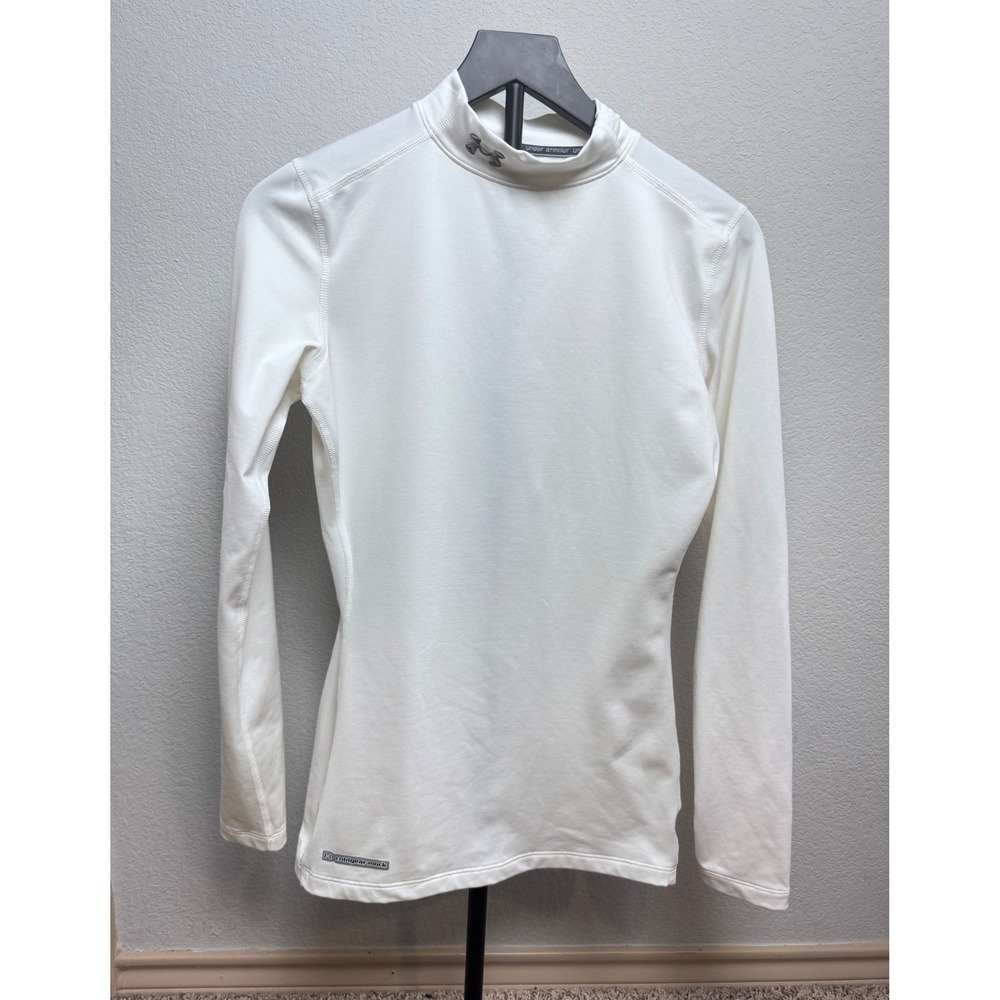 Under Armour ColdGear Mock Neck Long Sleeve Top White Fitted Medium